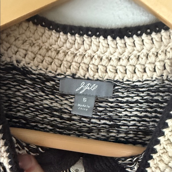 J. Jill Black and Cream Knit zipper Cardigan small - Picture 2 of 5